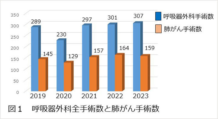 呼吸器外科全手術数と肺がん手術数